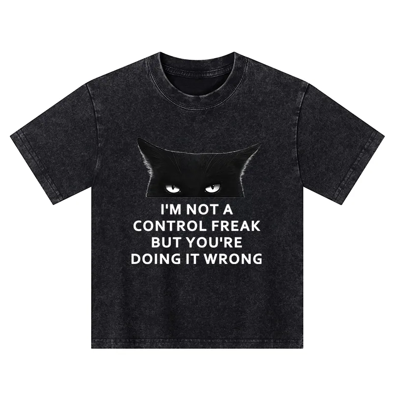 Tokyo-Tiger Control Freak Funny Kids Washed T-Shirt