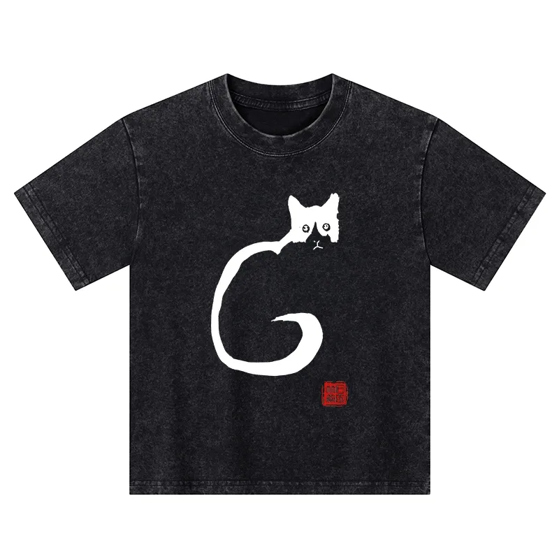 Tokyo-Tiger Calm Cat In Simple Lines Kids Washed T-Shirt Sale