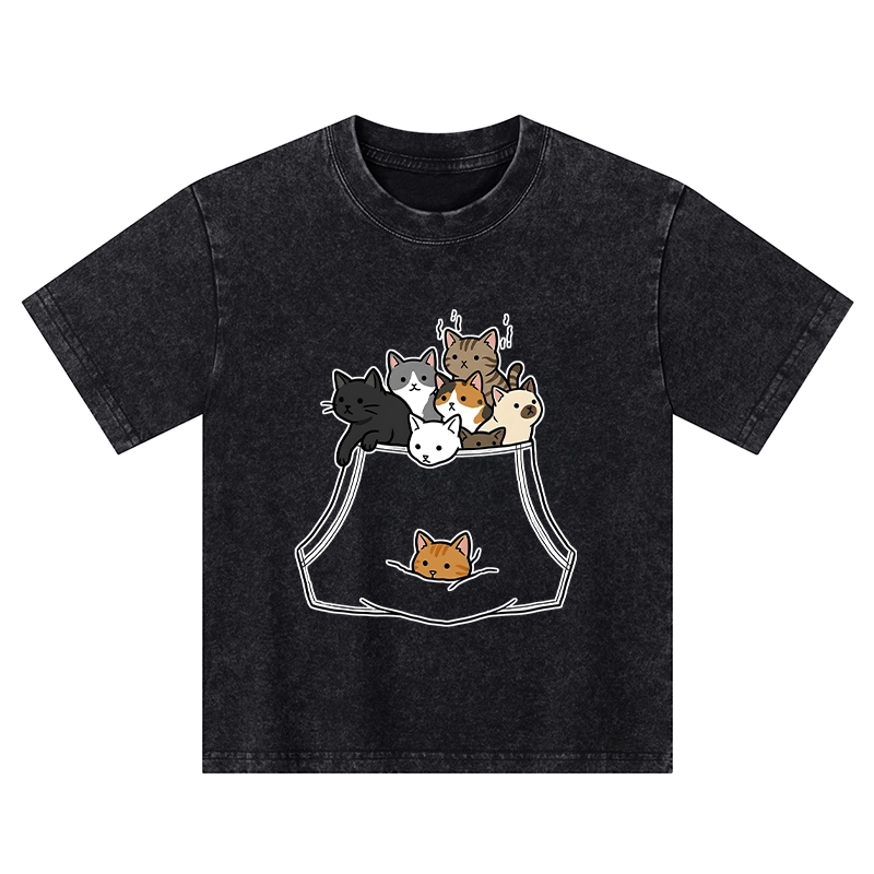 Tokyo-Tiger Cats With Pockets Full Kids Washed T-Shirt