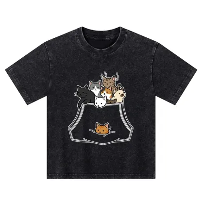 Tokyo-Tiger Cats With Pockets Full Kids Washed T-Shirt