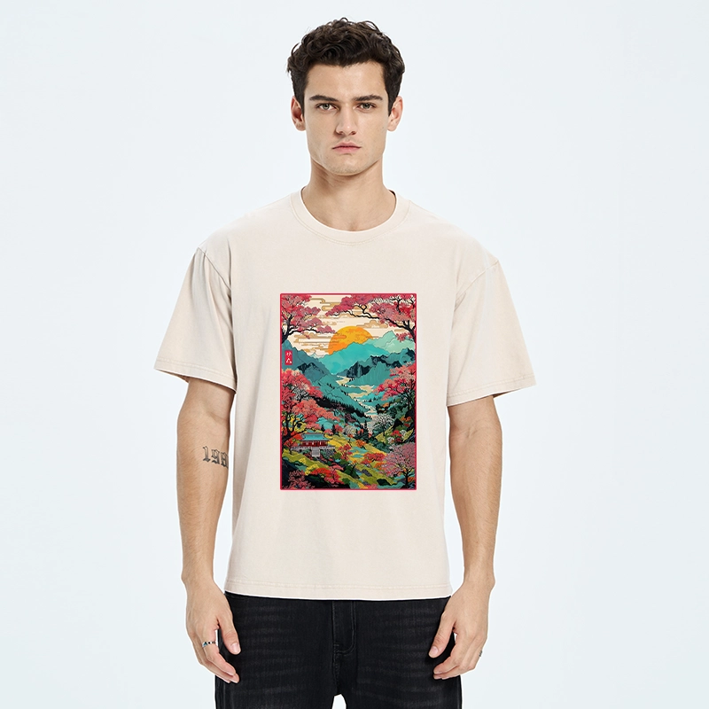 Tokyo-Tiger Golden Sun Over Serene Valley Washed T-Shirt