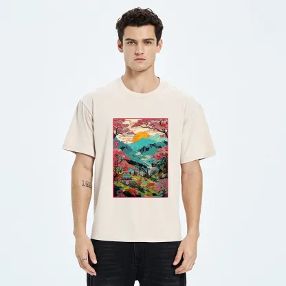 Tokyo-Tiger Golden Sun Over Serene Valley Washed T-Shirt