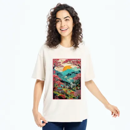 Tokyo-Tiger Golden Sun Over Serene Valley Washed T-Shirt