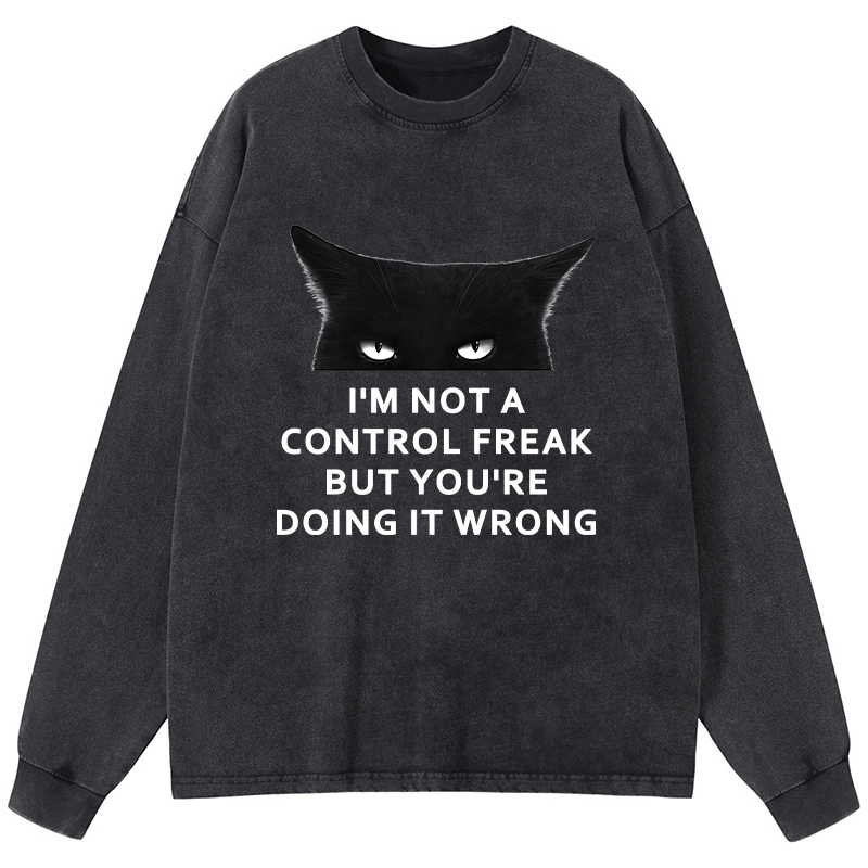 Tokyo-Tiger Control Freak Funny Washed Long Sleeve T-Shirt