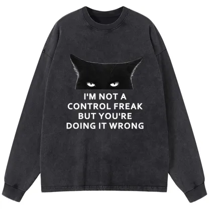 Tokyo-Tiger Control Freak Funny Washed Long Sleeve T-Shirt