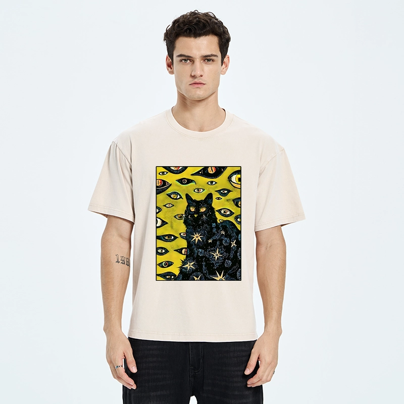Tokyo-Tiger Cat With Many Eyes And Stars Washed T-Shirt