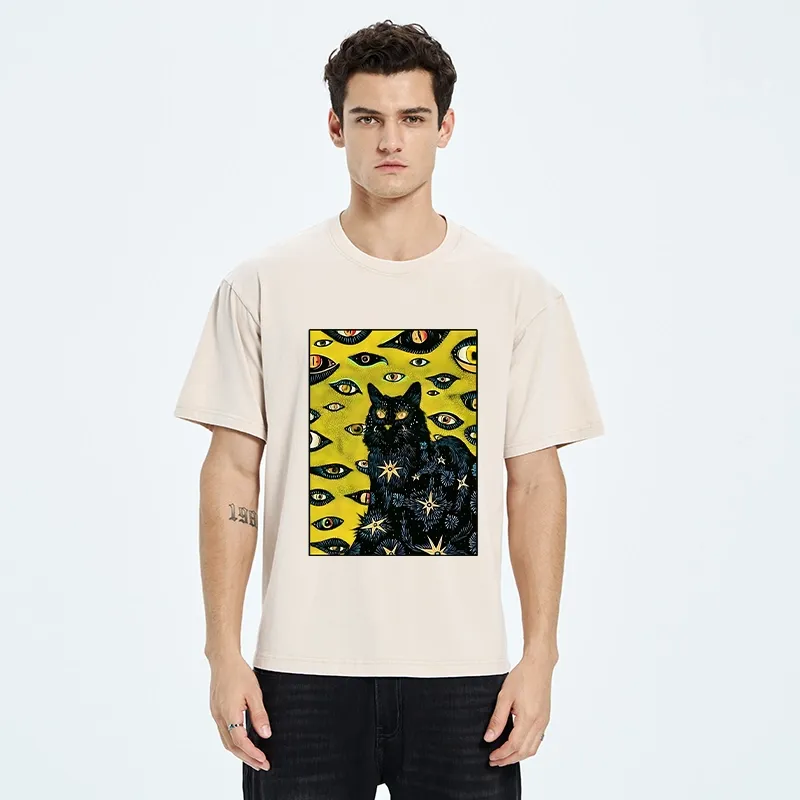Tokyo-Tiger Cat With Many Eyes And Stars Washed T-Shirt