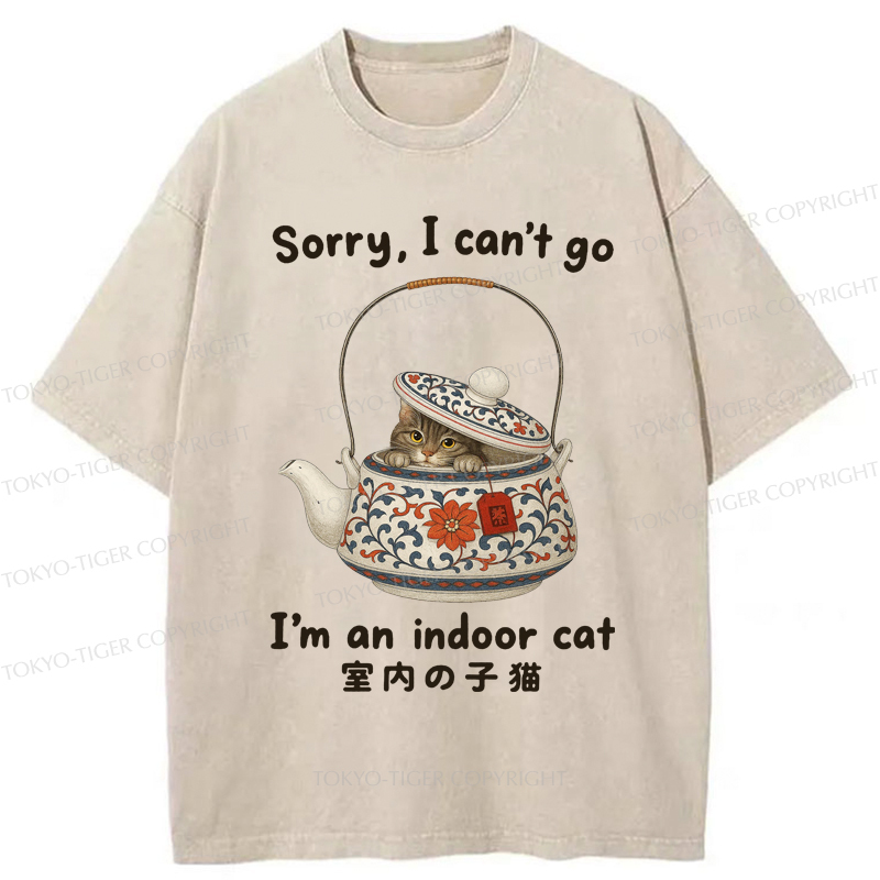 Tokyo-Tiger Cat Hiding In The Tea Set Washed T-Shirt