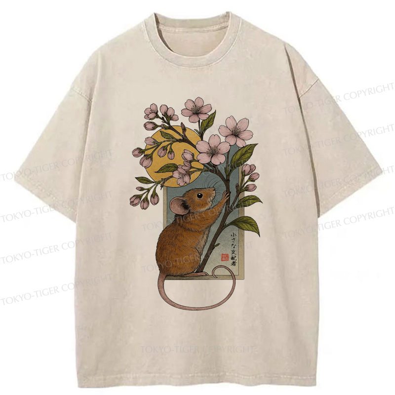 Tokyo-Tiger Young Mice And Sakura Washed T-Shirt