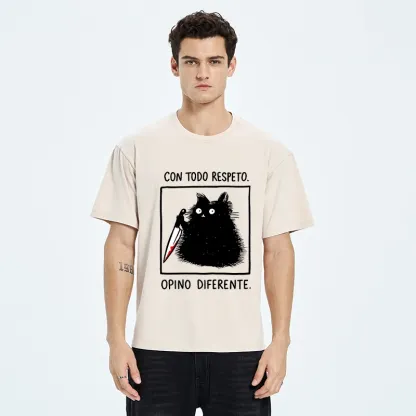Tokyo-Tiger Black Cat Holds Knife Disagrees Washed T-Shirt