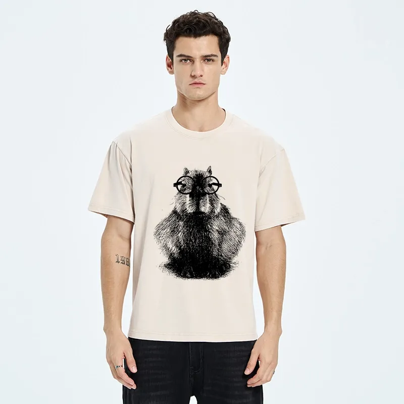 Tokyo-Tiger Smart Capybara With Glasses Washed T-Shirt