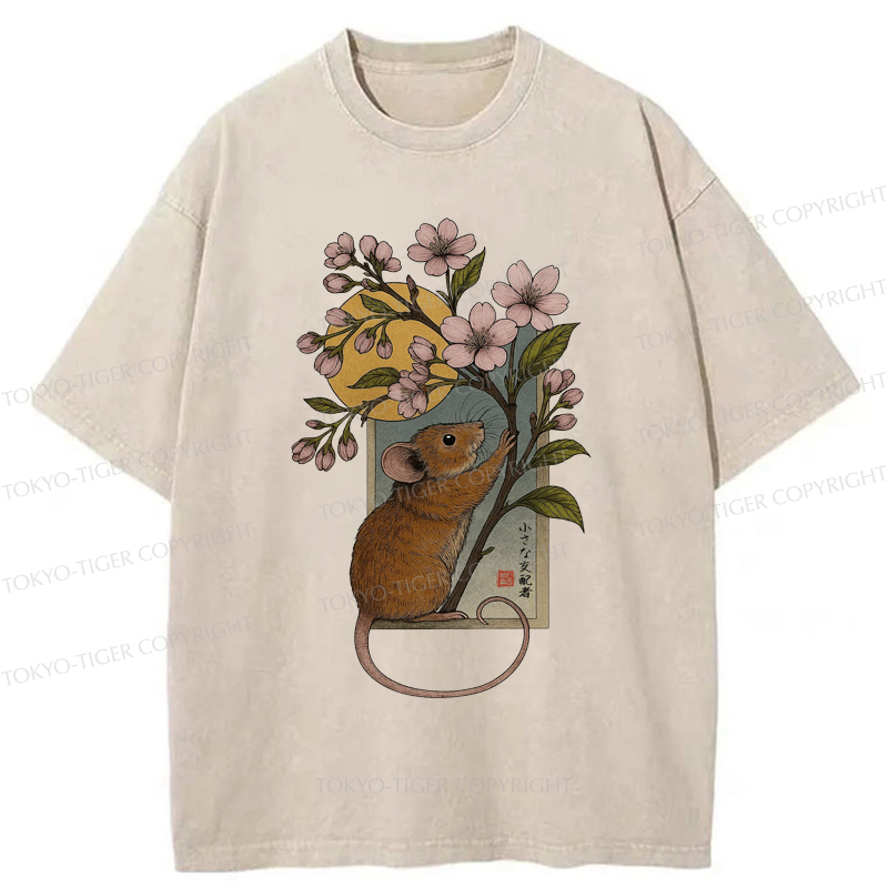 Tokyo-Tiger Young Mice And Sakura Washed T-Shirt