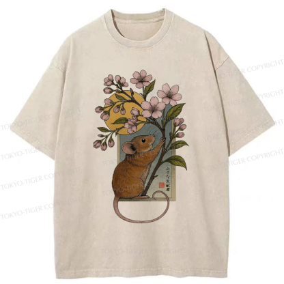 Tokyo-Tiger Young Mice And Sakura Washed T-Shirt