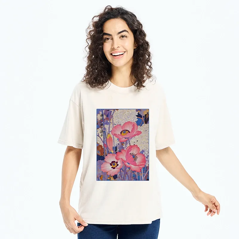 Tokyo-Tiger Vintage Japanese Poppy Art Washed T-Shirt