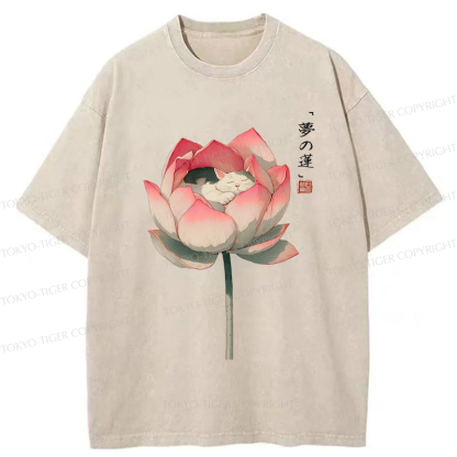 Tokyo-Tiger Cat Sleeping In A Lotus T-Shirt