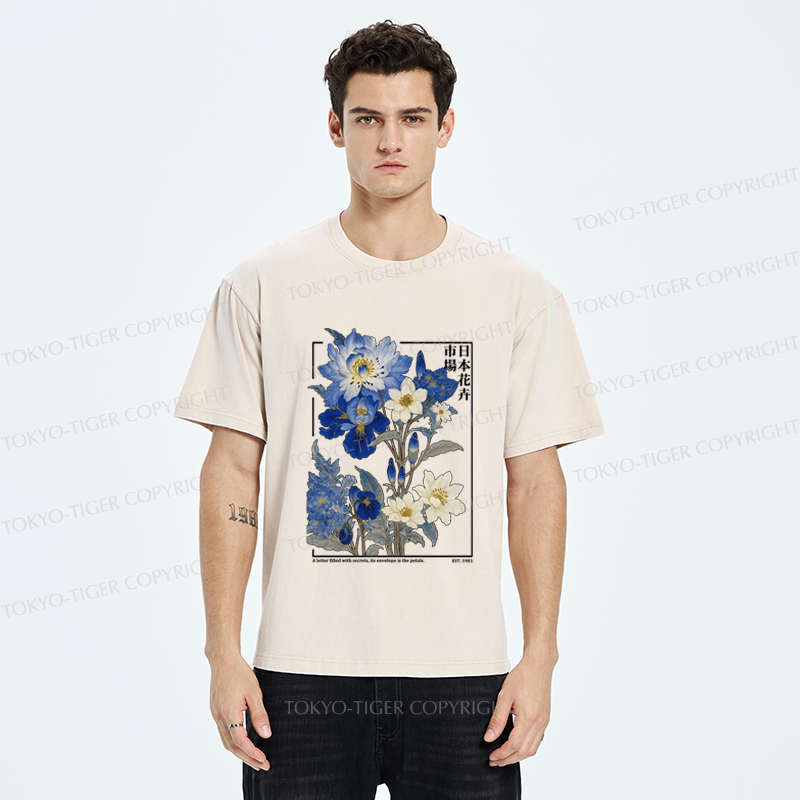 Tokyo-Tiger Japan Flower Market Vintage Washed T-Shirt