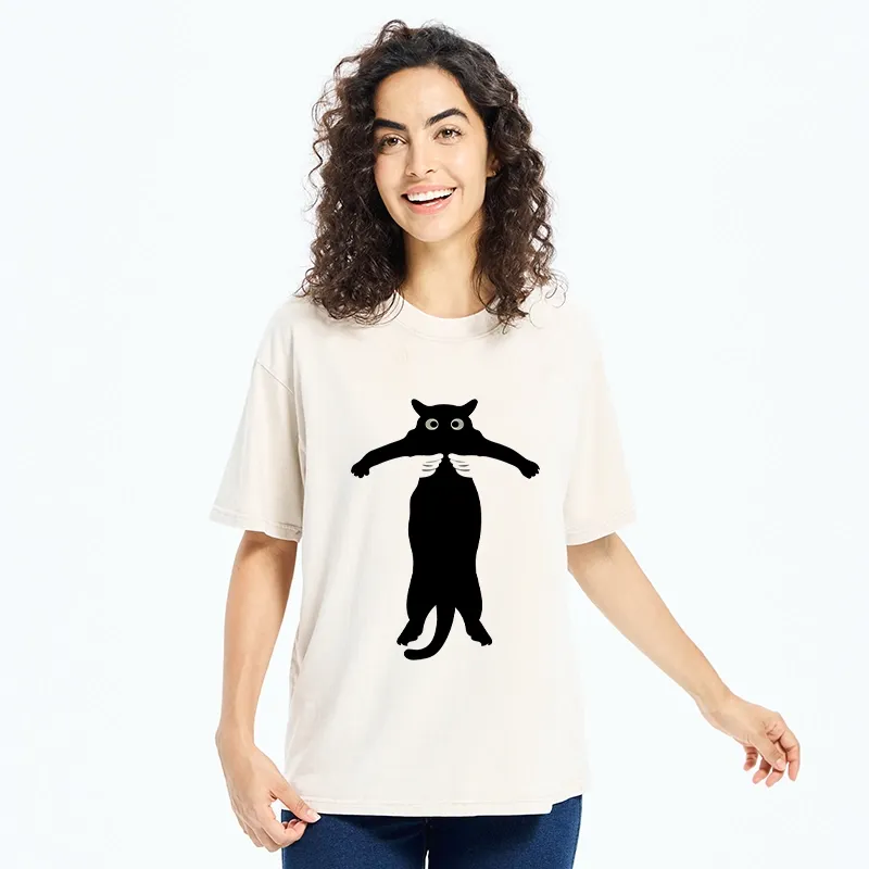Tokyo-Tiger Black Cat Held By Hands Washed T-Shirt