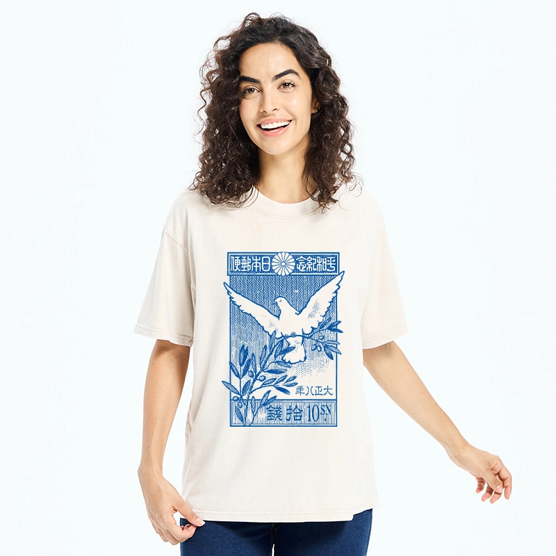 Tokyo-Tiger Dove Of Peace Vintage Stamp Washed T-Shirt