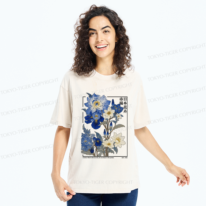 Tokyo-Tiger Japan Flower Market Vintage Washed T-Shirt