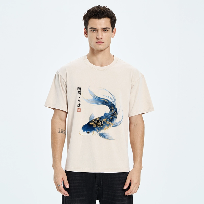 Tokyo-Tiger Elegant Koi Fish Watercolor Art Washed T-Shirt