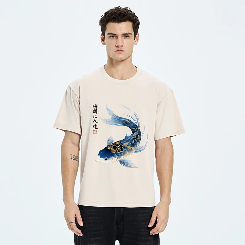 Tokyo-Tiger Elegant Koi Fish Watercolor Art Washed T-Shirt