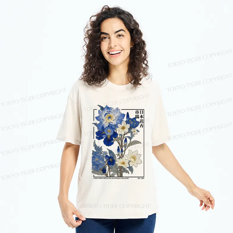 Tokyo-Tiger Japan Flower Market Vintage Washed T-Shirt