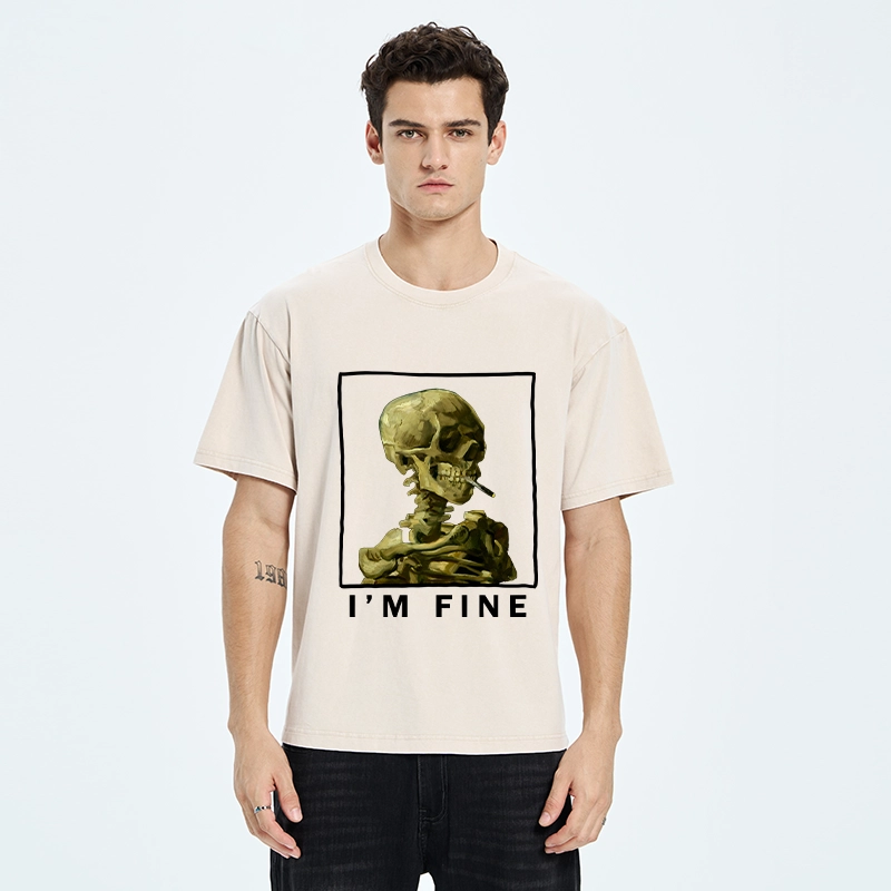 Tokyo-Tiger Skeleton Says Im Fine Washed T-Shirt