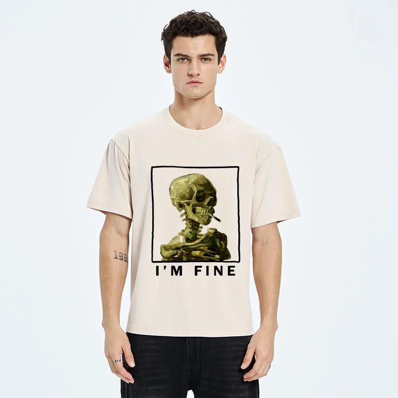 Tokyo-Tiger Skeleton Says Im Fine Washed T-Shirt