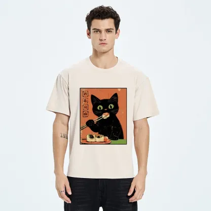 Tokyo-Tiger Japanese Style Sushi Cat Art Washed T-Shirt