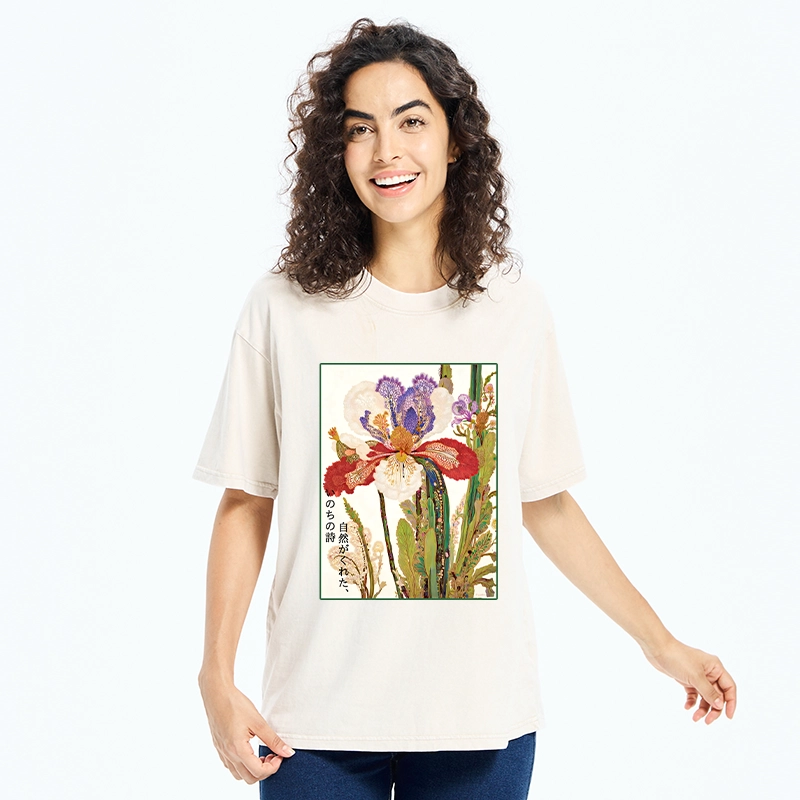 Tokyo-Tiger Vintage Japanese Flower Painting Washed T-Shirt