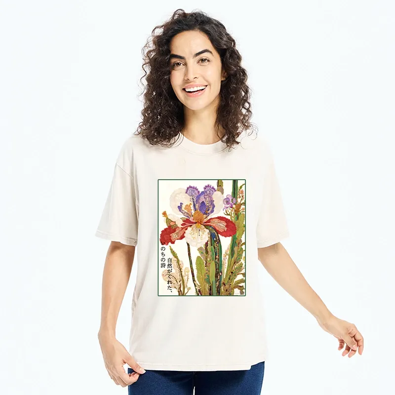 Tokyo-Tiger Vintage Japanese Flower Painting Washed T-Shirt