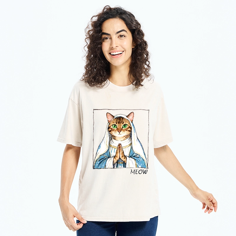 Tokyo-Tiger Holy Meme Cat Praying Washed T-Shirt