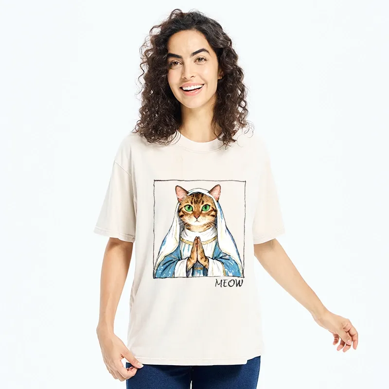 Tokyo-Tiger Holy Meme Cat Praying Washed T-Shirt