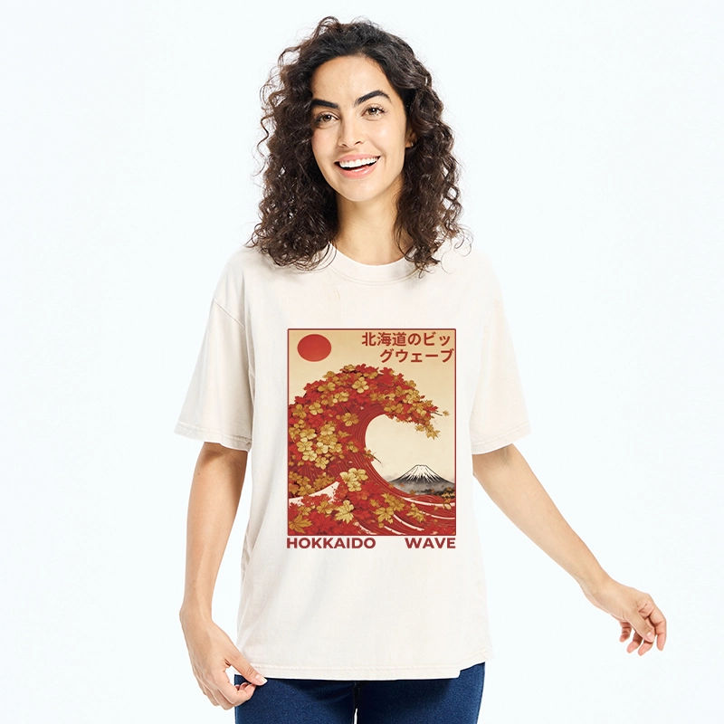 Tokyo-Tiger Hokkaido Wave Fall Leaves Washed T-Shirt
