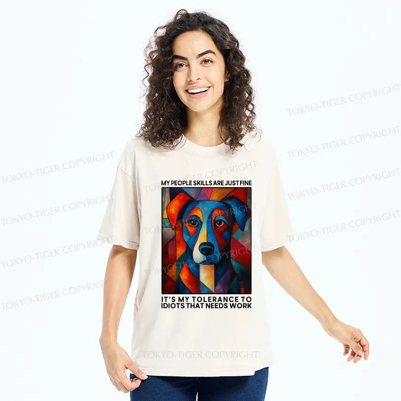 Tokyo-Tiger Funny Picasso Dog Meme Washed T-Shirt