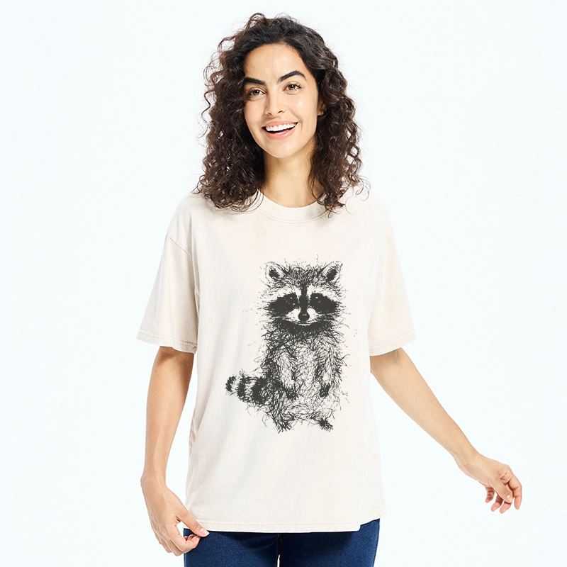 Tokyo-Tiger Messy Line Art Raccoon Meme Washed T-Shirt