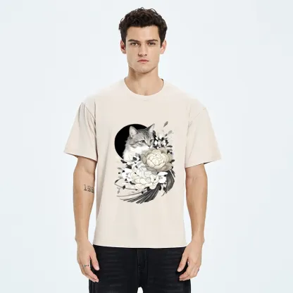Tokyo-Tiger Graceful Cat In Floral Bouquet Washed T-Shirt