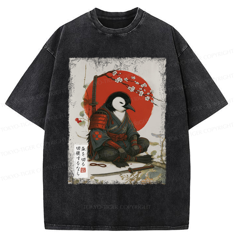 Tokyo-Tiger Japanese The Samurai Penguin Washed T-Shirt