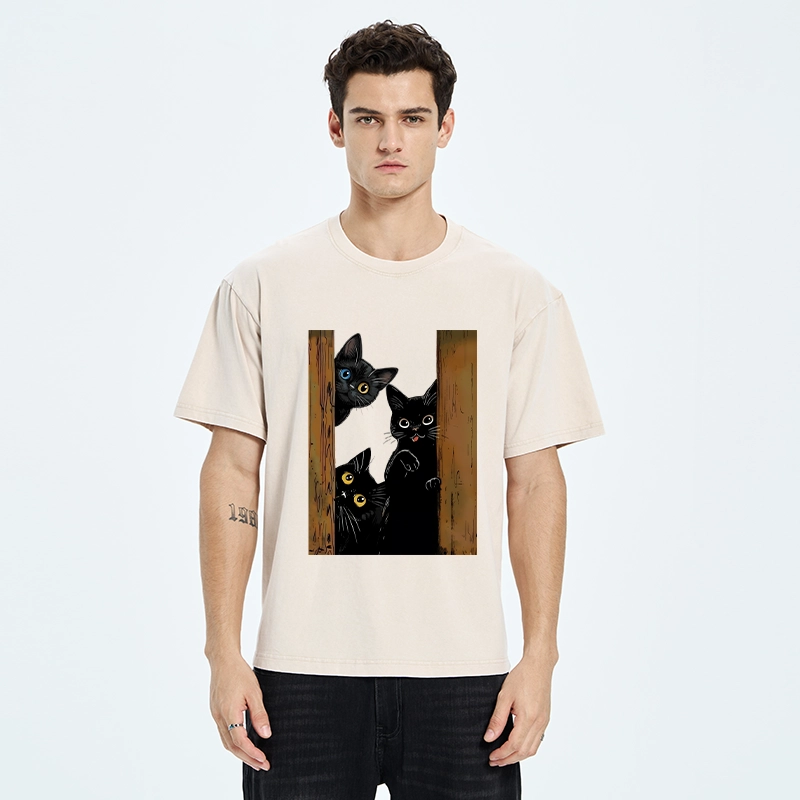 Tokyo-Tiger Funny Cats Spying On You Washed T-Shirt