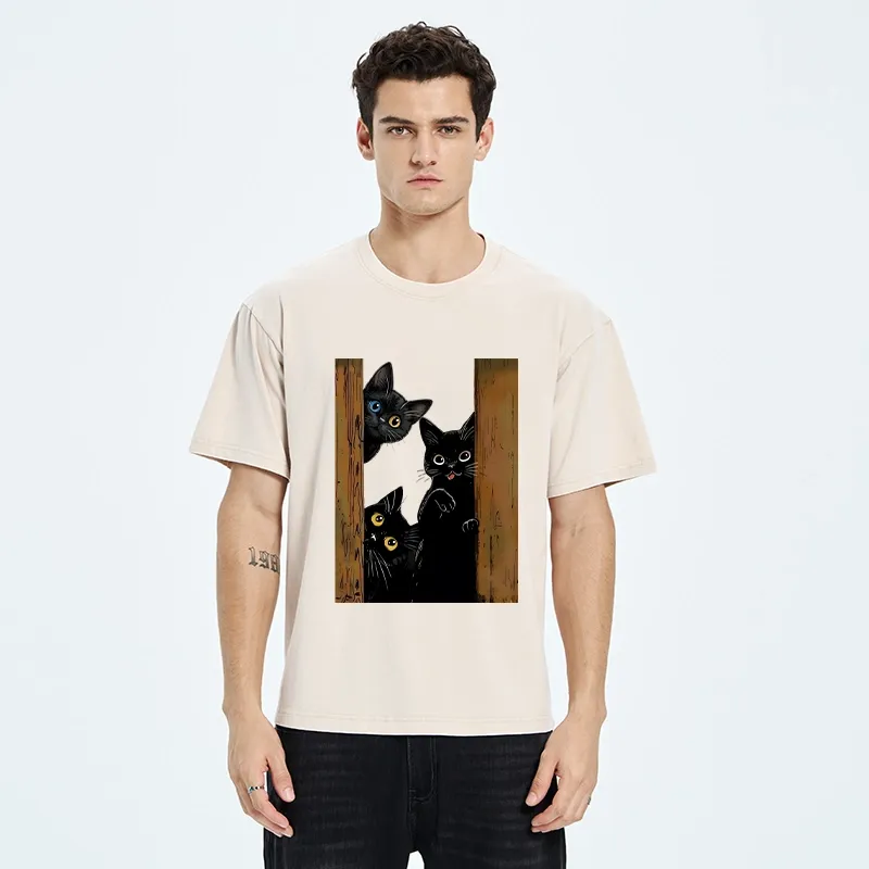 Tokyo-Tiger Funny Cats Spying On You Washed T-Shirt