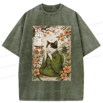 Tokyo-Tiger The Tea Ceremony Cat That Expects Nothing  Washed T-Shirt
