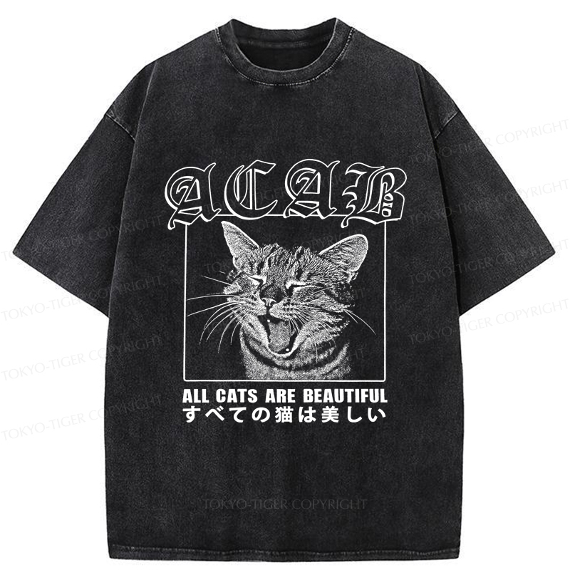 Tokyo-Tiger Beautiful Funny Cat ACAB Washed T-Shirt