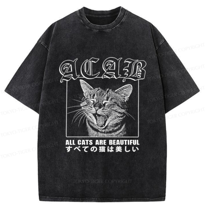 Tokyo-Tiger Beautiful Funny Cat ACAB Washed T-Shirt