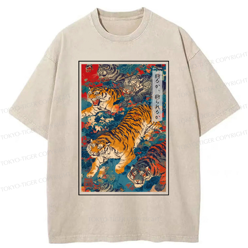 Tokyo-Tiger Retro Japanese Tigers Washed T-Shirt