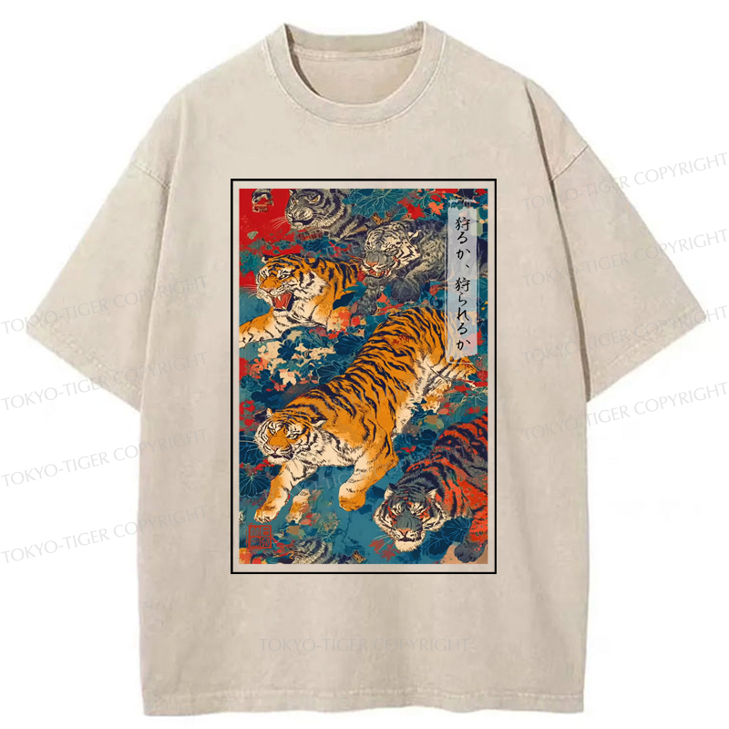 Tokyo-Tiger Retro Japanese Tigers Washed T-Shirt