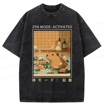 Tokyo-Tiger Zen Mode: Activated Capybara Washed T-Shirt