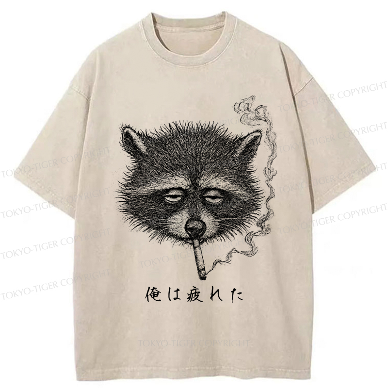 Tokyo-Tiger The Funny Raccoon is Tired Washed T-Shirt