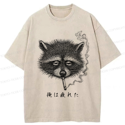 Tokyo-Tiger The Funny Raccoon is Tired Washed T-Shirt
