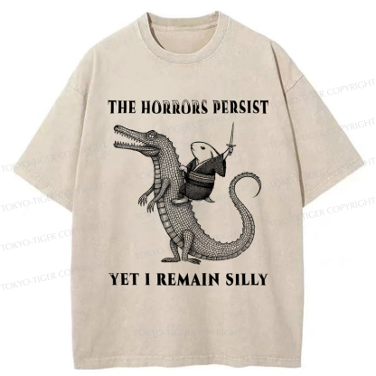 Tokyo-Tiger Samurai Rabbit Riding Crocodile Washed T-Shirt