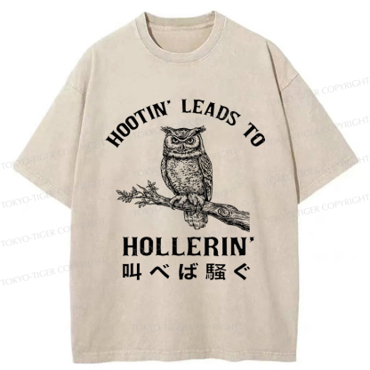 Tokyo-Tiger Hootin' Leads to Hollerin' Funny Owl Washed T-Shirt